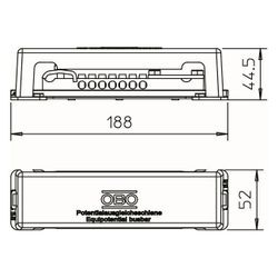 OBO Bettermann Potentialausgleichsschiene 1809, 188x52x44,5mm, Messing/Stahl, Lichtgrau... OBO-5015073 4012195378259 (Abb. 1)