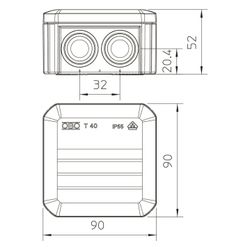 OBO Bettermann Kabelabzweigkasten T40 quadratisch, 90x90x52mm, Kunststoff, Lichtgrau... OBO-2007045 4012195246756 (Abb. 1)