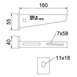 OBO Bettermann Wand- und Stielausleger AW 15 16 FT, 55x160x40mm, Stahl, Zink... OBO-6420664 4012196207138 (Abb. 1)