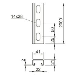 OBO Bettermann Profilschiene MS 21 MS4121P2000FS, 2000x41x21mm, Stahl, bandverzinkt... OBO-1122918 4012195686262 (Abb. 1)