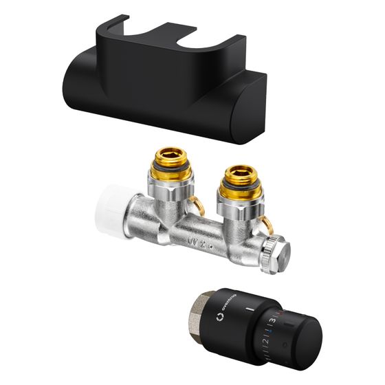 Oventrop Anschlussset Multiblock T Eck, Uni SH für Heizkörperanschluss G 1/2 IG, Schwarz matt, 1184484