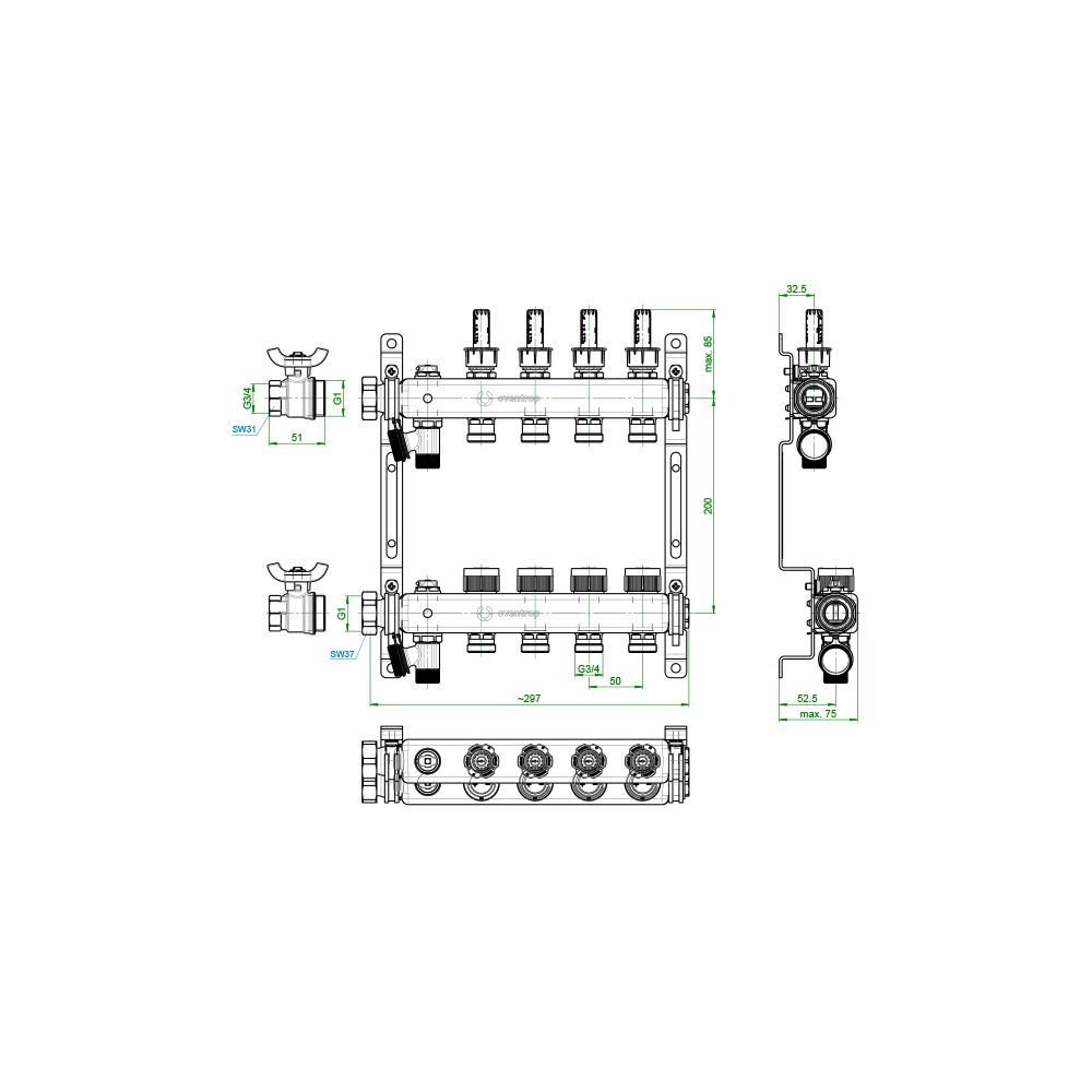 Oventrop Edelstahlverteiler Multidis SF, 4 Heizkreise, 0-5l/min, Edelstahl, 1405954... OVENTROP-1405954 4026755458947 (Abb. 4)