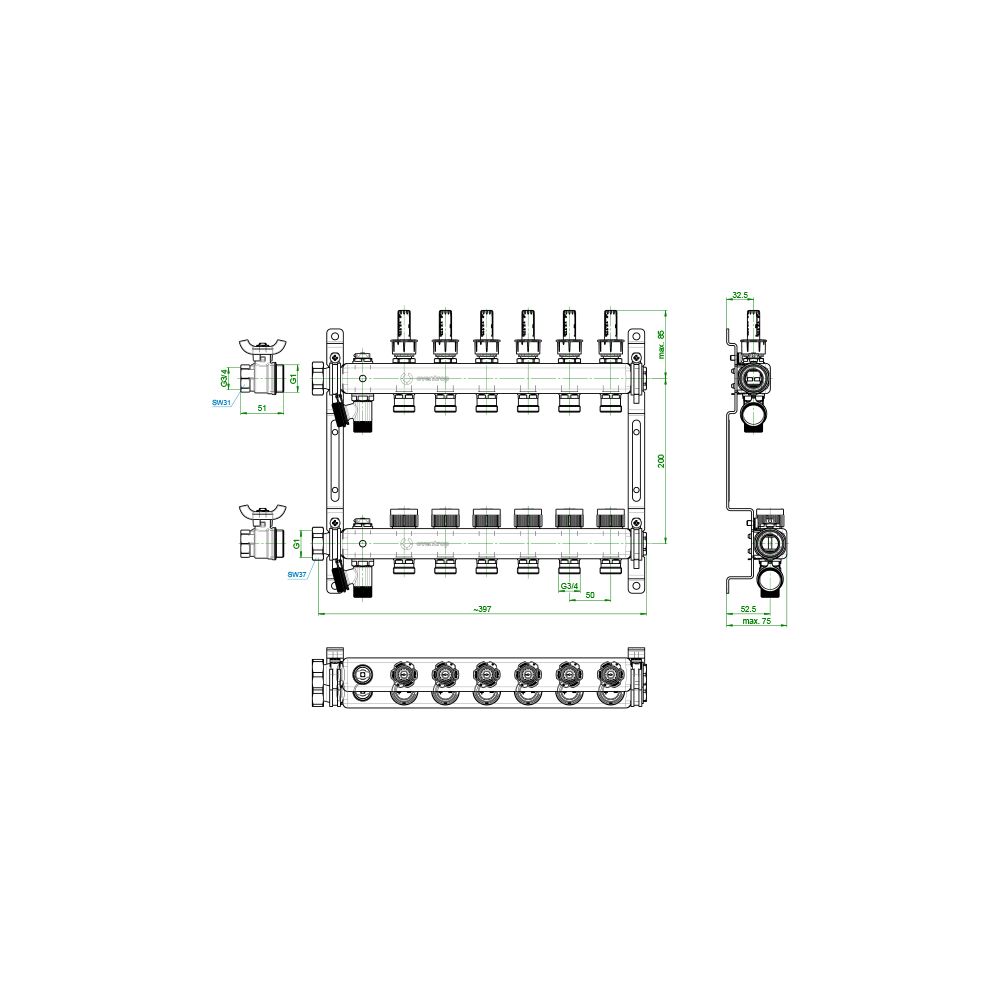 Oventrop Edelstahlverteiler Multidis SF, 6 Heizkreise, 0-5l/min, Edelstahl, 1405956... OVENTROP-1405956 4026755458961 (Abb. 4)