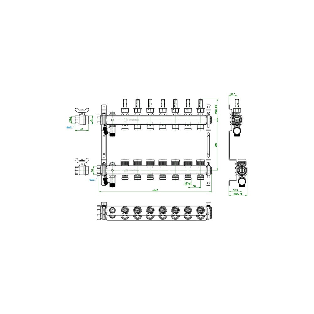 Oventrop Heizkreisverteiler Multidis SF, 7 Heizkreise 0-5l/min PN 6, Edelstahl, 14059... OVENTROP-1405957 4026755458978 (Abb. 4)
