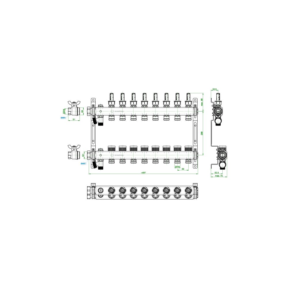 Oventrop Heizkreisverteiler Multidis SF, 8 Heizkreise 0-5l/min PN 6, rostfreier Stahl... OVENTROP-1405958 4026755458985 (Abb. 4)