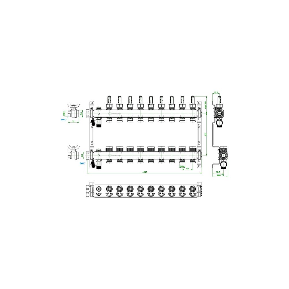 Oventrop Edelstahlverteiler Multidis SF, 9 Heizkreise, 0-5l/min, Edelstahl, 1405959... OVENTROP-1405959 4026755458992 (Abb. 4)