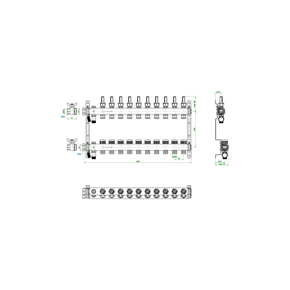 Oventrop Edelstahlverteiler Multidis SF, 10 Heizkreise, 0-5l/min, rostfreier Stahl, 1... OVENTROP-1405960 4026755459005 (Abb. 4)
