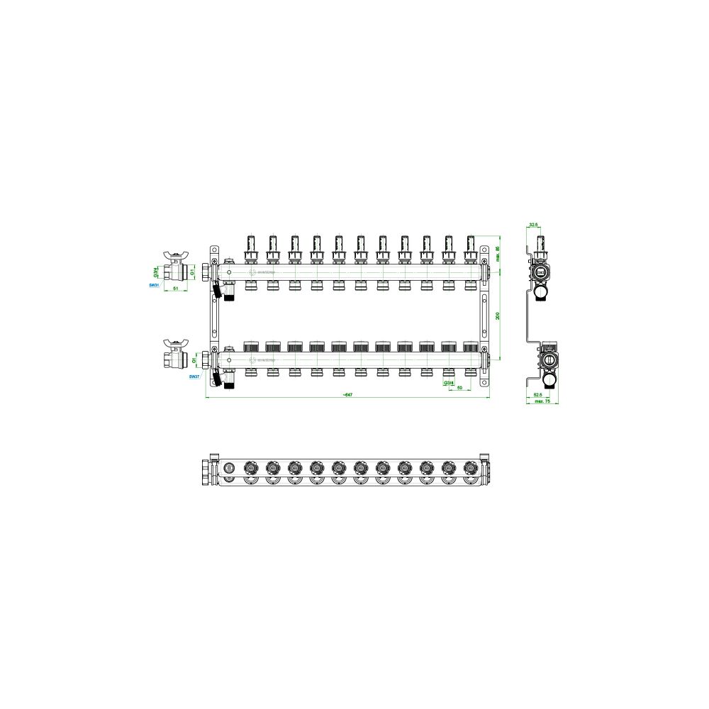 Oventrop Edelstahlverteiler Multidis SF, 11 Heizkreise, 0-5l/min, rostfreier Stahl, 1... OVENTROP-1405961 4026755459012 (Abb. 4)