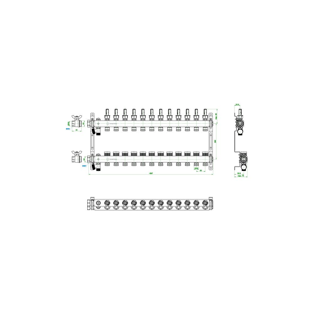 Oventrop Edelstahlverteiler Multidis SF, 12 Heizkreise, 0-5l/min, rostfreier Stahl, 1... OVENTROP-1405962 4026755459029 (Abb. 4)