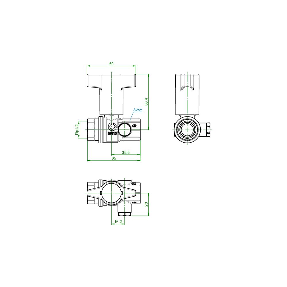 Oventrop Trinkwasserkugelhahn Optibal TW, DN 15, Rp 1/2" Innengewinde, PN 10, Messing... OVENTROP-1078804 4026755498042 (Abb. 3)