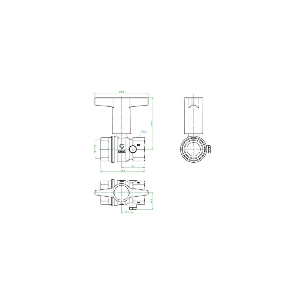 Oventrop Trinkwasserkugelhahn Optibal TW, DN 32, Rp 1 1/4" Innengewinde, PN 10, Messi... OVENTROP-1078810 4026755498073 (Abb. 3)