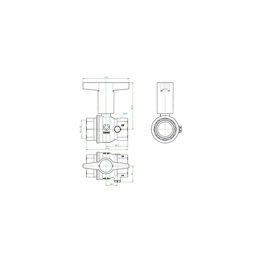 Oventrop Trinkwasserkugelhahn Optibal TW, DN 40, Rp 1 1/2" Innengewinde, PN 10, Messi... OVENTROP-1078812 4026755498080 (Abb. 3)