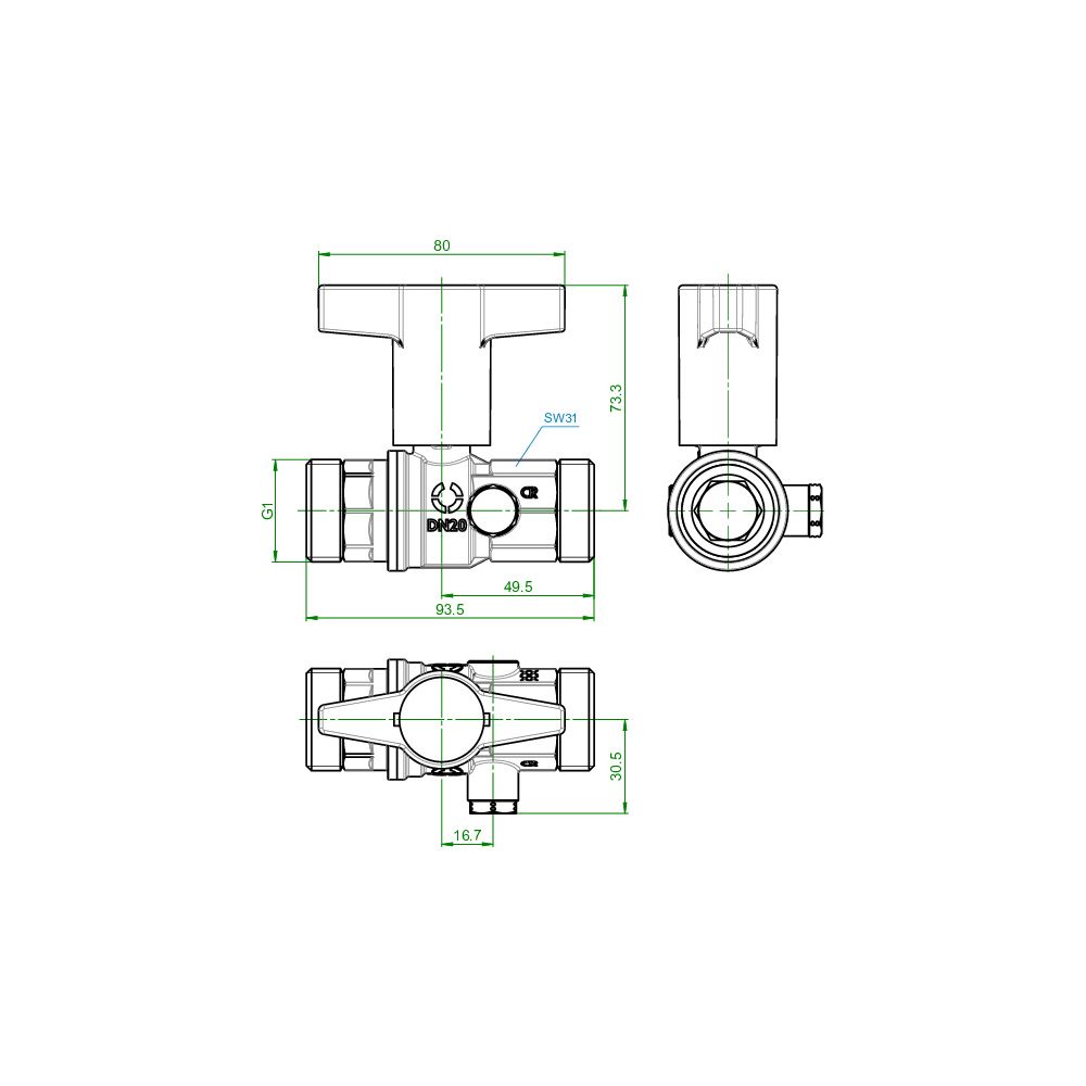 Oventrop Trinkwasserkugelhahn Optibal TW, DN 20, G 1" Außengewinde, PN 10, Messing bl... OVENTROP-1078906 4026755498110 (Abb. 3)