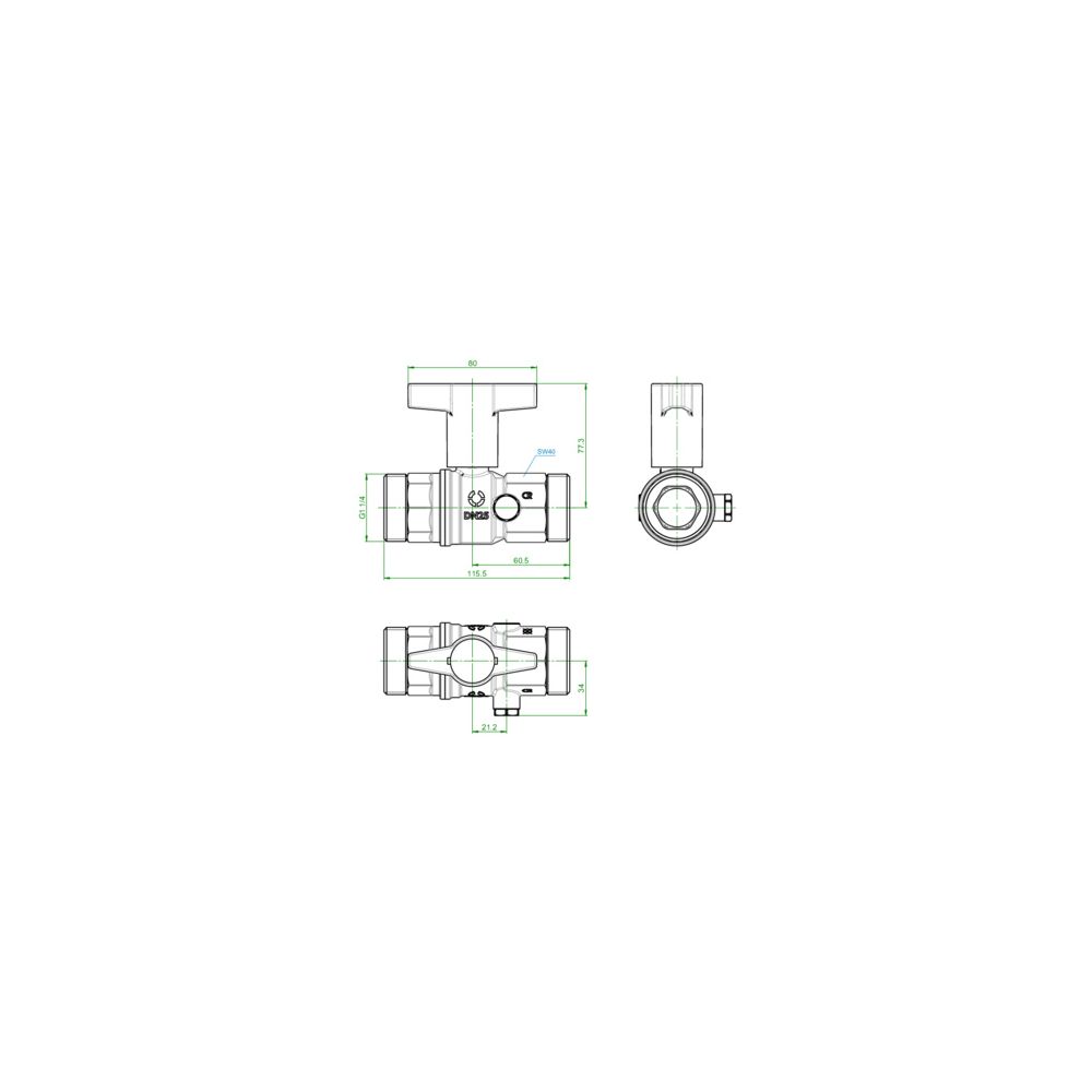 Oventrop Trinkwasserkugelhahn Optibal TW, DN 25, G 1 1/4" Außengewinde, PN 10, Messin... OVENTROP-1078908 4026755498134 (Abb. 3)