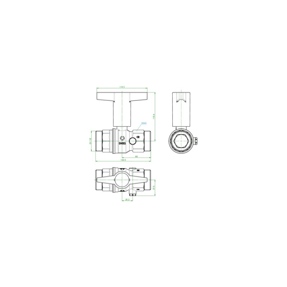 Oventrop Trinkwasserkugelhahn Optibal TW, DN 32, G 1 1/2" Außengewinde, PN 10, Messin... OVENTROP-1078910 4026755498141 (Abb. 3)