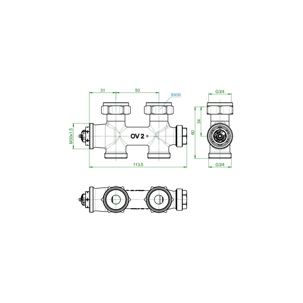 Oventrop Multiblock T Anschlussarmatur 3/4" Überwurfmutter x 3/4" Außengewinde, Zweir... OVENTROP-1184013 4026755241655 (Abb. 4)