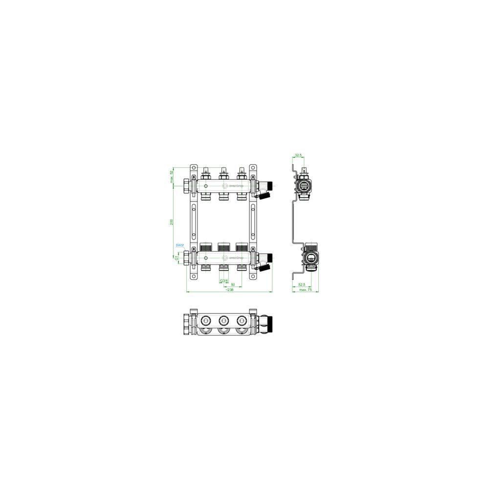 Oventrop Multidis SFQ Edelstahlverteiler mit Durchflussindikator 3 Heizkreise... OVENTROP-1404953 4026755464252 (Abb. 2)