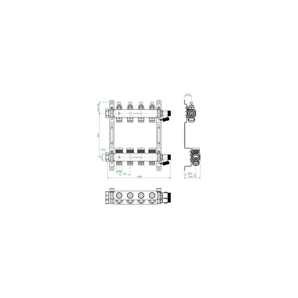 Oventrop Multidis SFQ Edelstahlverteiler mit Durchflussindikator 4 Heizkreise... OVENTROP-1404954 4026755464269 (Abb. 2)