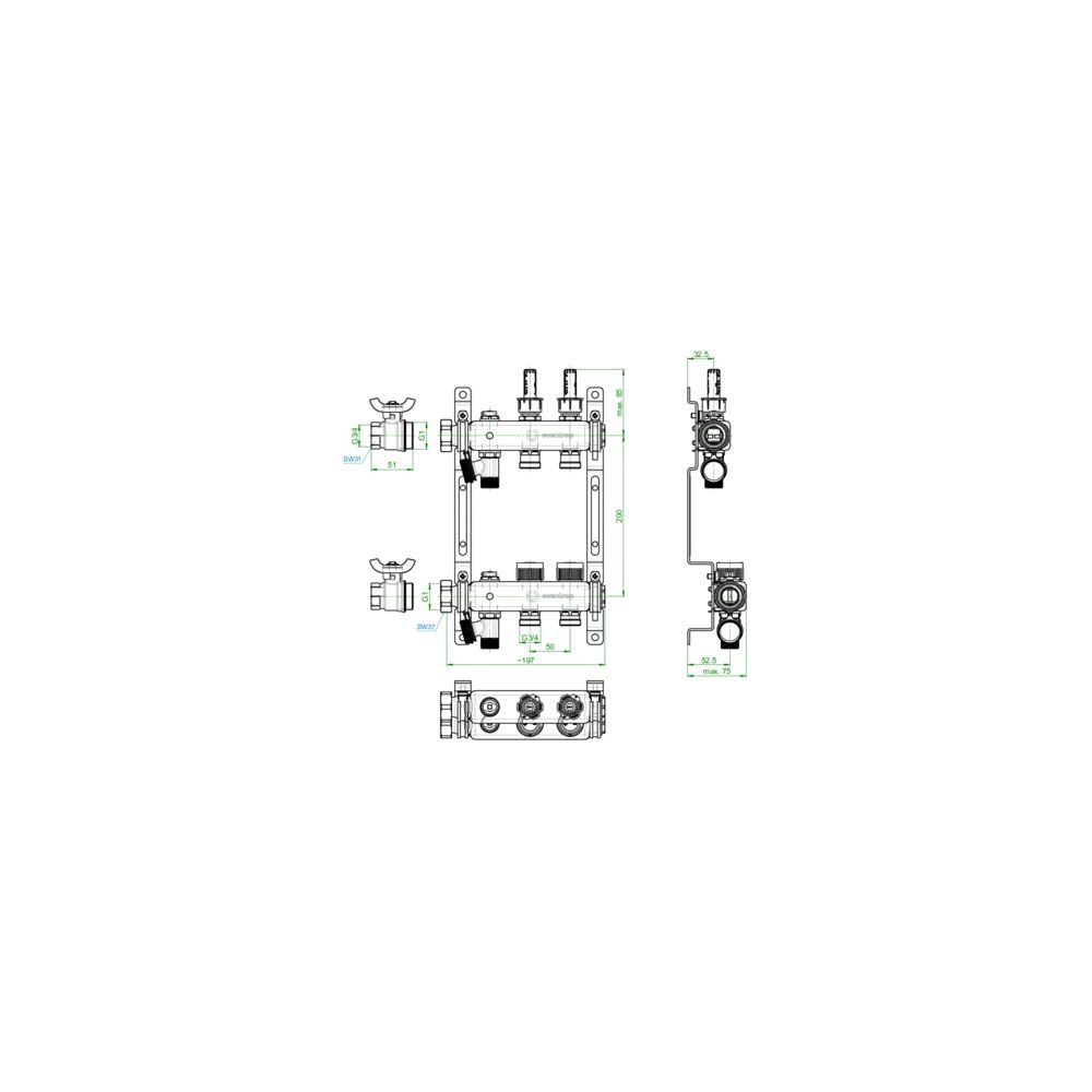 Oventrop Edelstahlverteiler Multidis SF, 2 Heizkreise, 0-5l/min, Edelstahl, 1405952... OVENTROP-1405952 4026755458923 (Abb. 3)