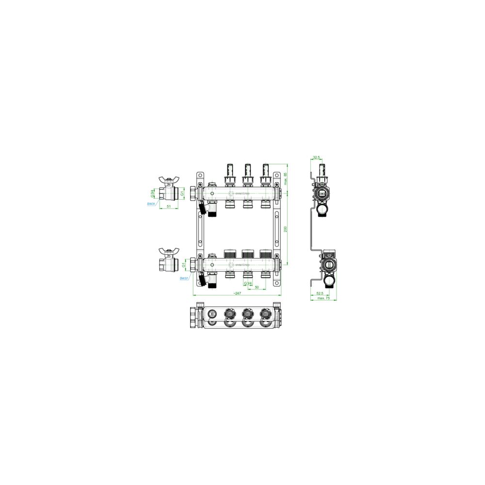 Oventrop Edelstahlverteiler Multidis SF, 3 Heizkreise, 0-5l/min, rostfreier Stahl, 14... OVENTROP-1405953 4026755458930 (Abb. 3)
