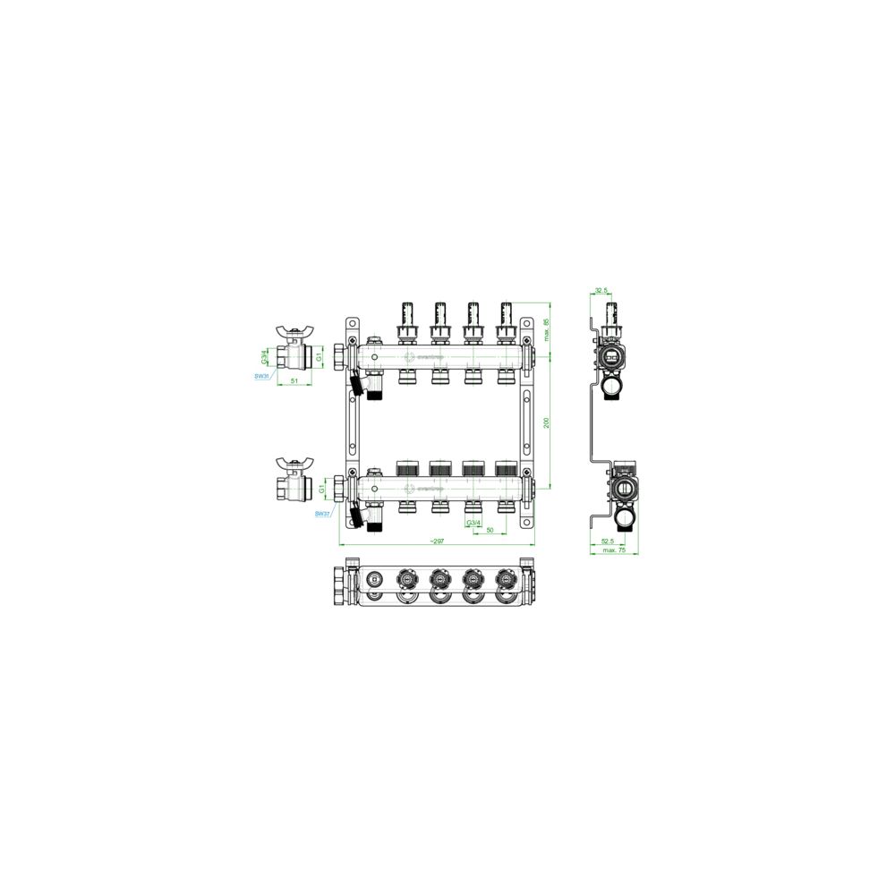 Oventrop Edelstahlverteiler Multidis SF, 4 Heizkreise, 0-5l/min, Edelstahl, 1405954... OVENTROP-1405954 4026755458947 (Abb. 3)