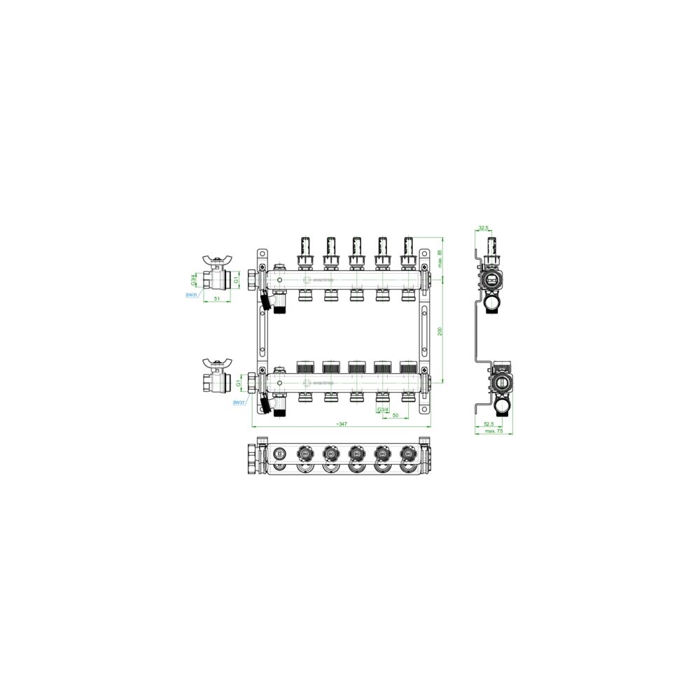 Oventrop Edelstahlverteiler Multidis SF, 5 Heizkreise, 0-5l/min, rostfreier Stahl, 14... OVENTROP-1405955 4026755458954 (Abb. 3)