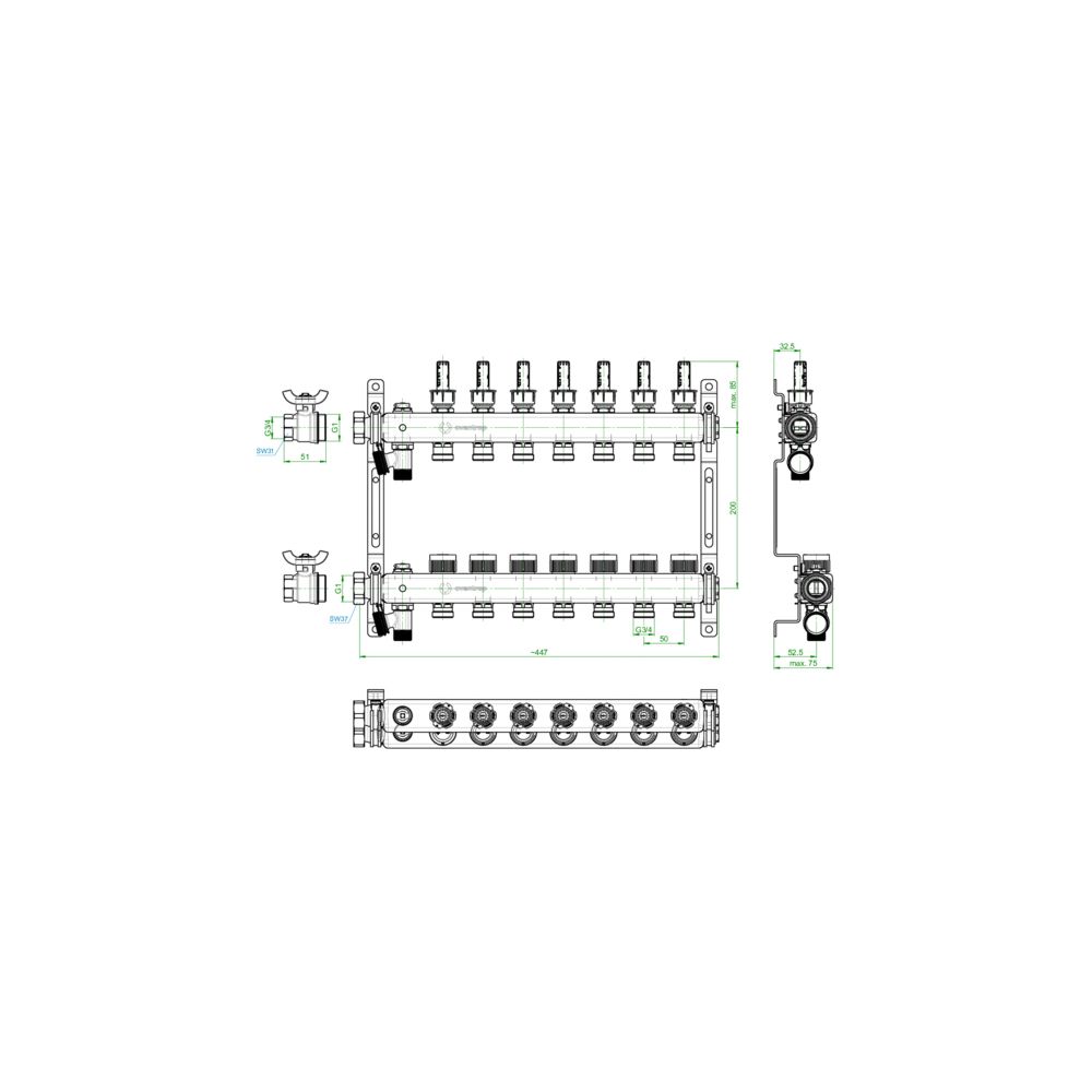 Oventrop Heizkreisverteiler Multidis SF, 7 Heizkreise 0-5l/min PN 6, Edelstahl, 14059... OVENTROP-1405957 4026755458978 (Abb. 3)