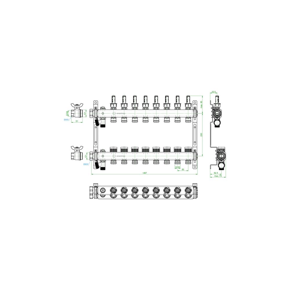 Oventrop Heizkreisverteiler Multidis SF, 8 Heizkreise 0-5l/min PN 6, rostfreier Stahl... OVENTROP-1405958 4026755458985 (Abb. 3)