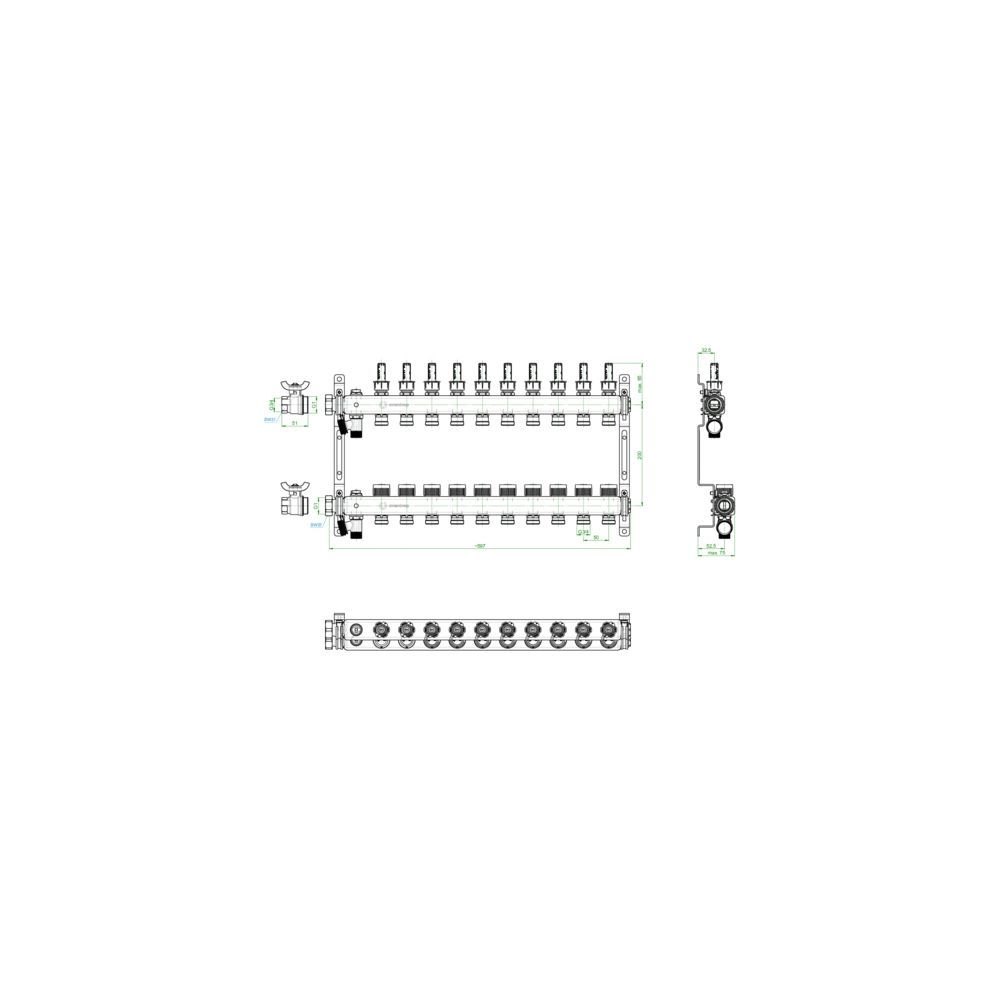 Oventrop Edelstahlverteiler Multidis SF, 10 Heizkreise, 0-5l/min, rostfreier Stahl, 1... OVENTROP-1405960 4026755459005 (Abb. 3)