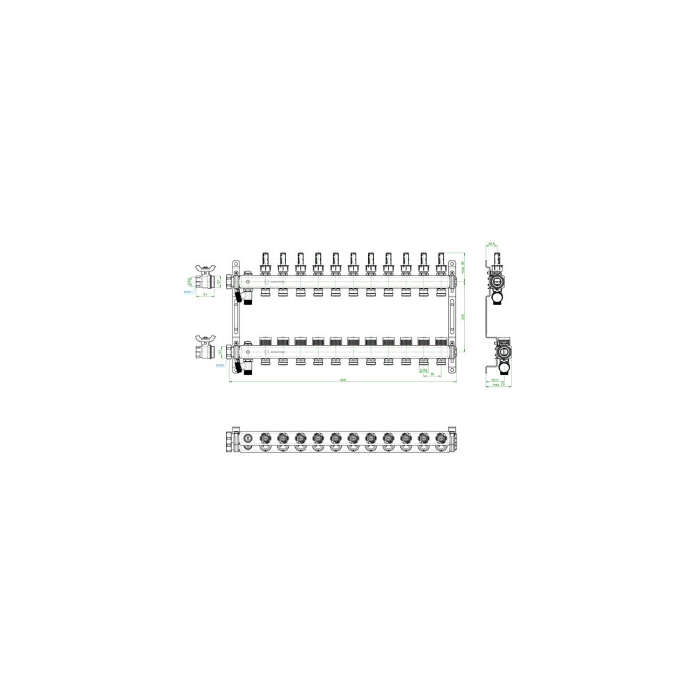 Oventrop Edelstahlverteiler Multidis SF, 11 Heizkreise, 0-5l/min, rostfreier Stahl, 1... OVENTROP-1405961 4026755459012 (Abb. 3)
