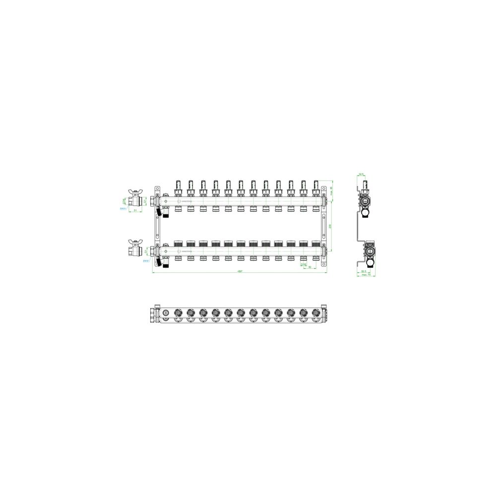 Oventrop Edelstahlverteiler Multidis SF, 12 Heizkreise, 0-5l/min, rostfreier Stahl, 1... OVENTROP-1405962 4026755459029 (Abb. 3)
