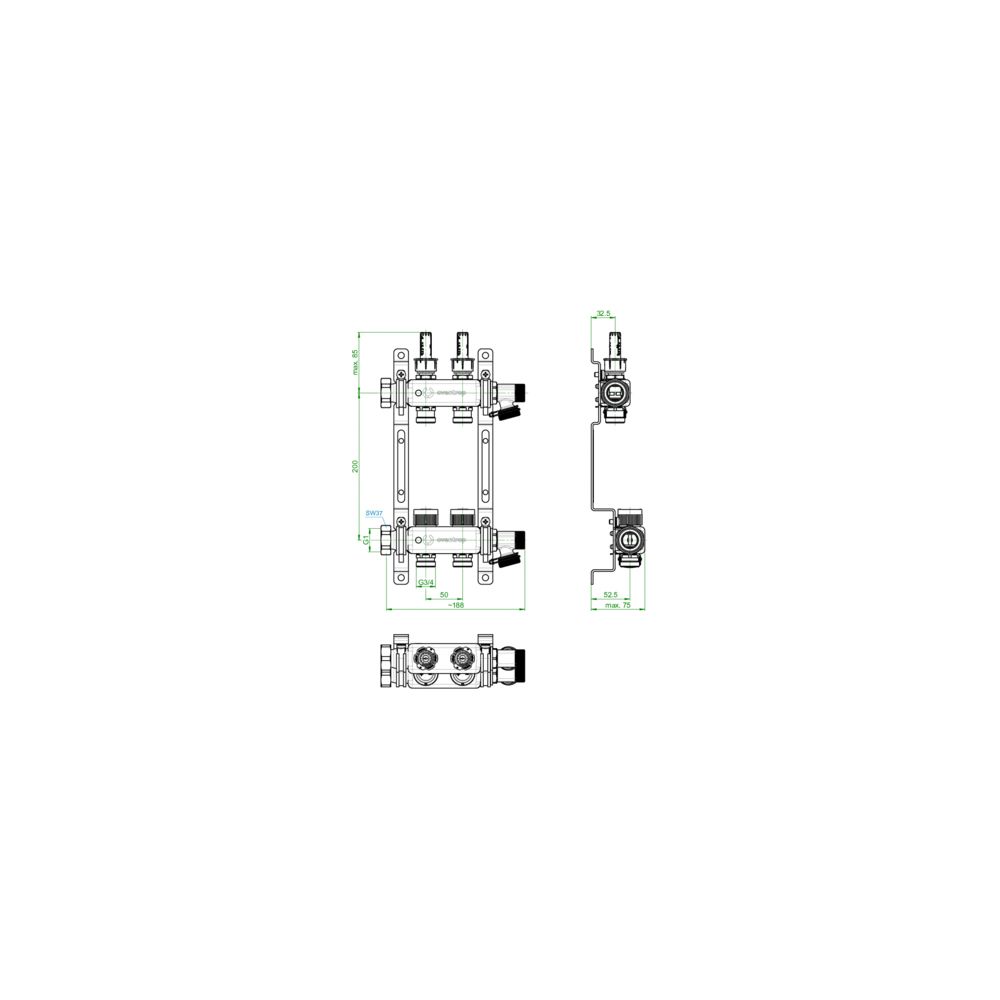 Oventrop Multidis SF Edelstahl-Verteiler 1 für 2 Heizkreise, 0-5 l/min... OVENTROP-1406352 4026755440430 (Abb. 2)
