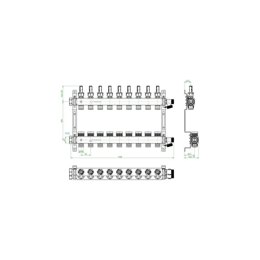 Oventrop Edelstahl-Verteiler 1" Multidis SF für 9 Kreise, 0-5 l, min... OVENTROP-1406359 4026755440508 (Abb. 2)