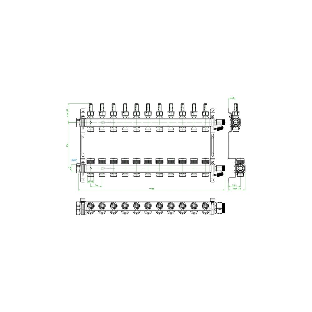 Oventrop Multidis SF Edelstahl-Verteiler 1 für 11 Heizkreise, 0-5 l/min... OVENTROP-1406361 4026755440522 (Abb. 2)