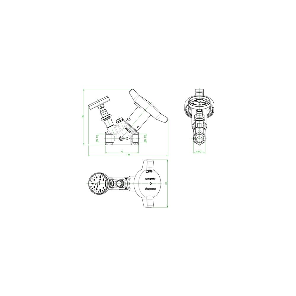 Oventrop Statisches Zirkulationsventil Aquastrom C, DN 15, Rp 1/2", PN 16, mit Wärmed... OVENTROP-4204104 4026755498912 (Abb. 3)