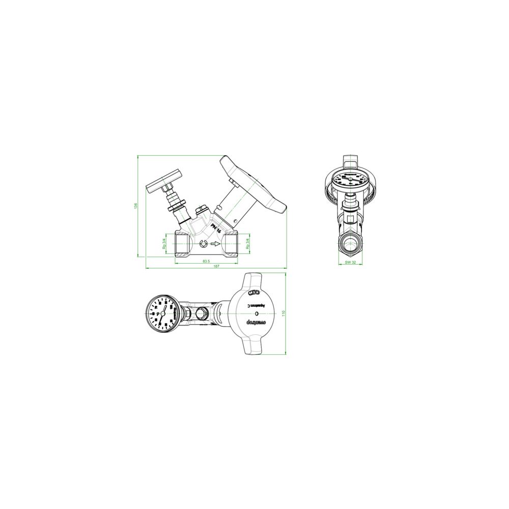 Oventrop Statisches Zirkulationsventil Aquastrom C, DN 20, Rp 3/4", PN 16, mit Wärmed... OVENTROP-4204106 4026755498929 (Abb. 3)
