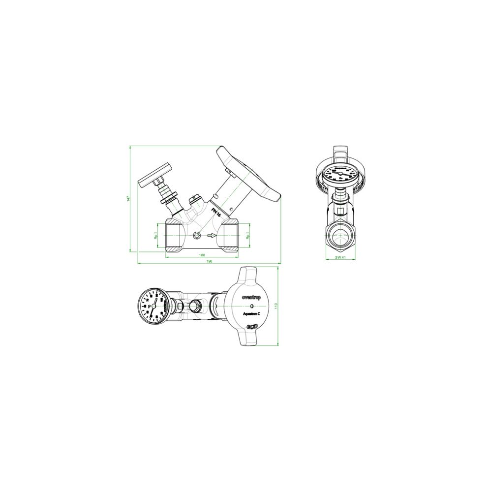 Oventrop Statisches Zirkulationsventil Aquastrom C, DN 25, Rp 1", PN 16, mit Thermome... OVENTROP-4204108 4026755498936 (Abb. 3)