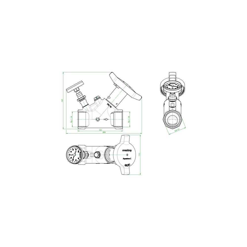 Oventrop Statisches Zirkulationsventil Aquastrom C, DN 32, Rp 1 1/4", PN 16, mit Wärm... OVENTROP-4204110 4026755498943 (Abb. 3)