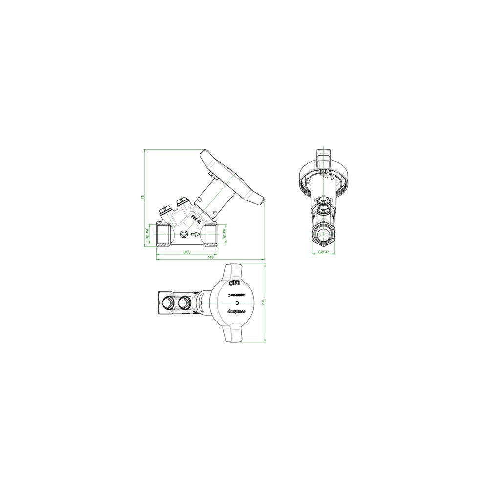 Oventrop Statisches Zirkulationsventil Aquastrom C, DN 20, Rp 3/4", PN 16, ohne Wärme... OVENTROP-4204154 4026755501490 (Abb. 3)