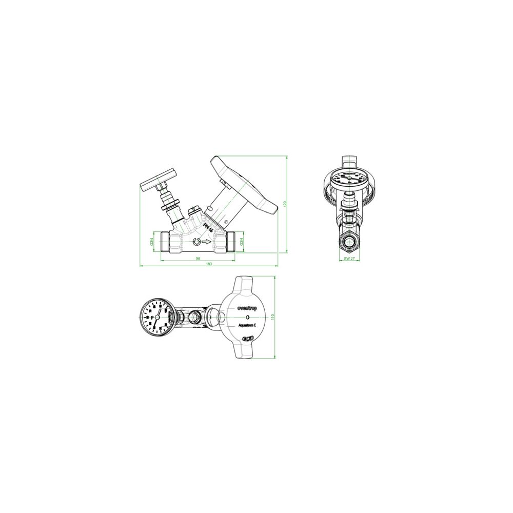 Oventrop Statisches Zirkulationsventil Aquastrom C, DN 15, G 3/4", PN 16, ohne Wärmed... OVENTROP-4204204 4026755501520 (Abb. 3)