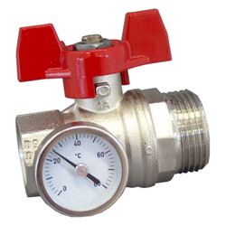 Oventrop Kugelhahn, Roter Griff mit Thermometer, 3/4" Innengewinde x 1" Außengewinde,... OVENTROP-1406483 4026755360615 (Abb. 1)