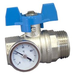 Oventrop Kugelhahn, Blauer Griff mit Thermometer, 1" IG x 1" AG, flachdichtend, 14065... OVENTROP-1406584 4026755360653 (Abb. 1)