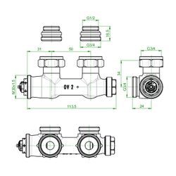 Oventrop Anschluss-Set für Badheizkörper Multiblock T/Uni S, Eckausführung, Weiß... OVENTROP-1184184 4026755314984 (Abb. 1)