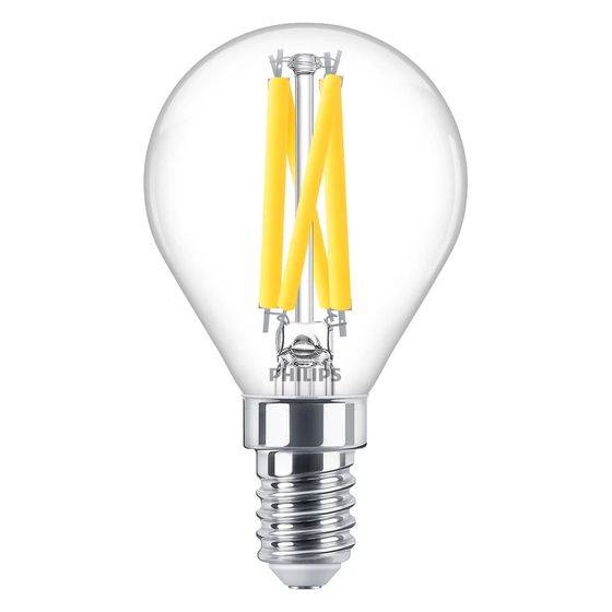 Philips LED-Lampe MASTER LEDLuster P45, 3,4W, 470lm, 2200K, E14, Glas, Klar