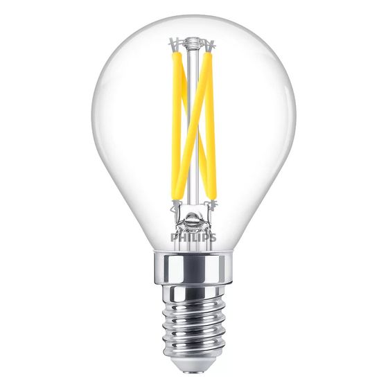 Philips LED-Lampe MASTER LEDLuster P45, 2,5W, 340 lm, 2200 K, E14, Glas, Klar