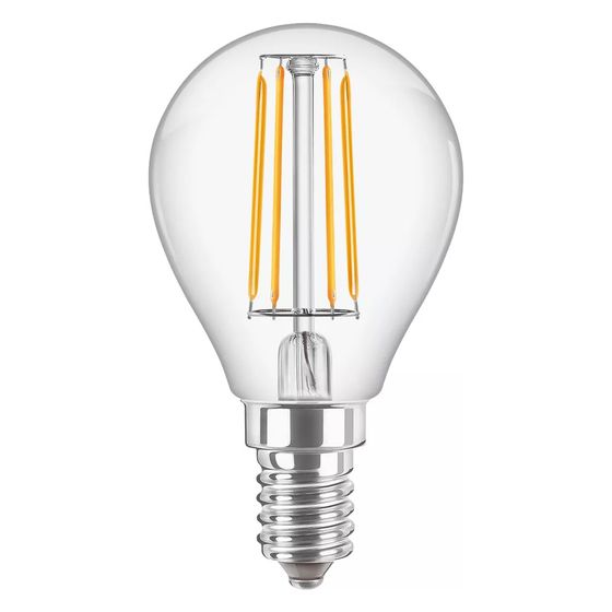 Philips LED-Lampe CorePro P45, 4,3W 470lm 2700K E14, Glas, Weiß