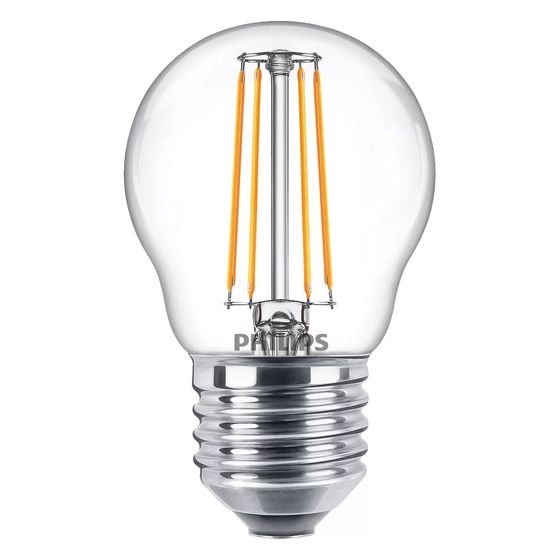 Philips LED-Lampe CorePro P45, 4,3W 470lm 2700K E27, Glas, Klar