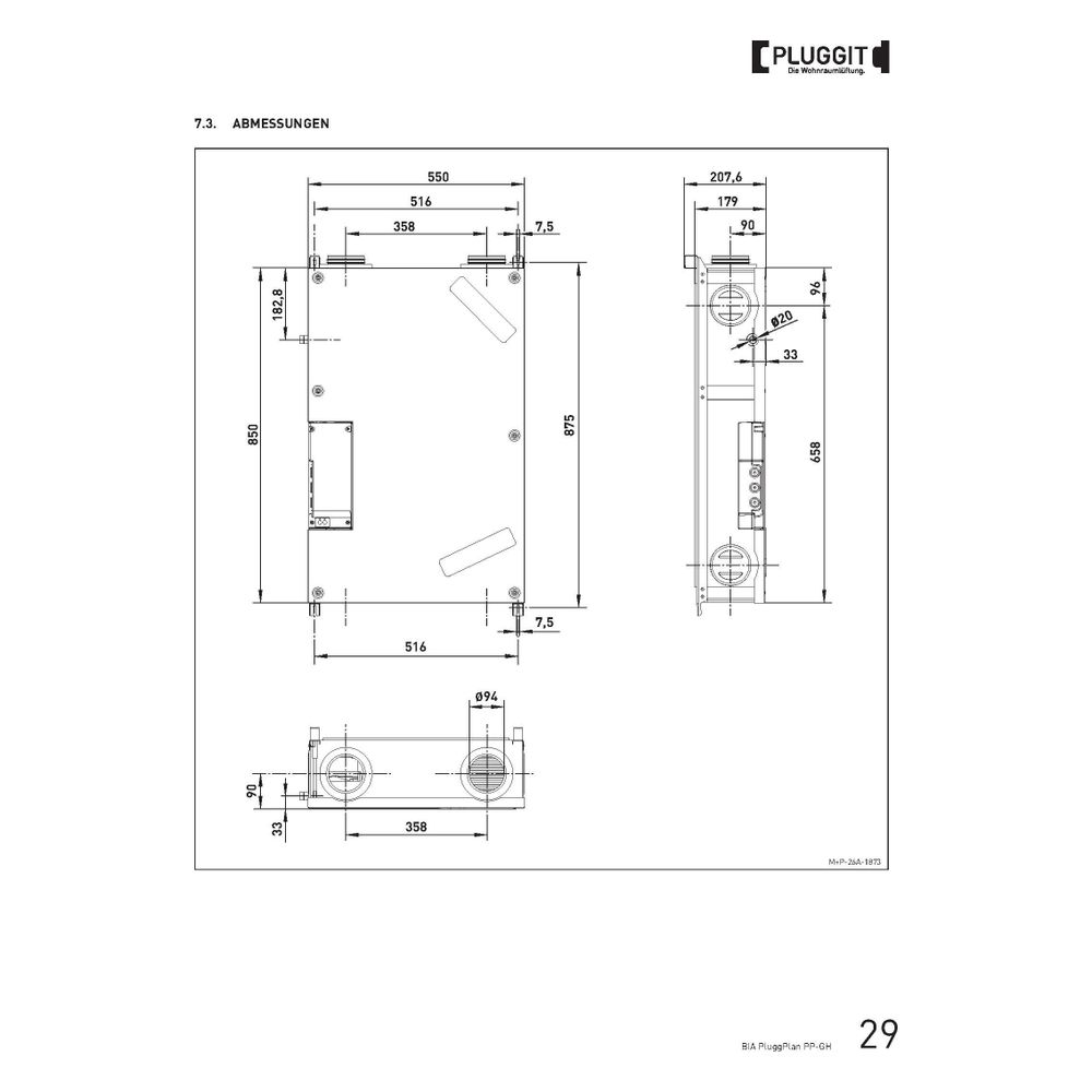 Pluggit Wohnraumlüftungsgerät PluggPlan GH, 550x207,6x850mm, PP-GH... PLUGGIT-PP-GH 8413893054777 (Abb. 2)