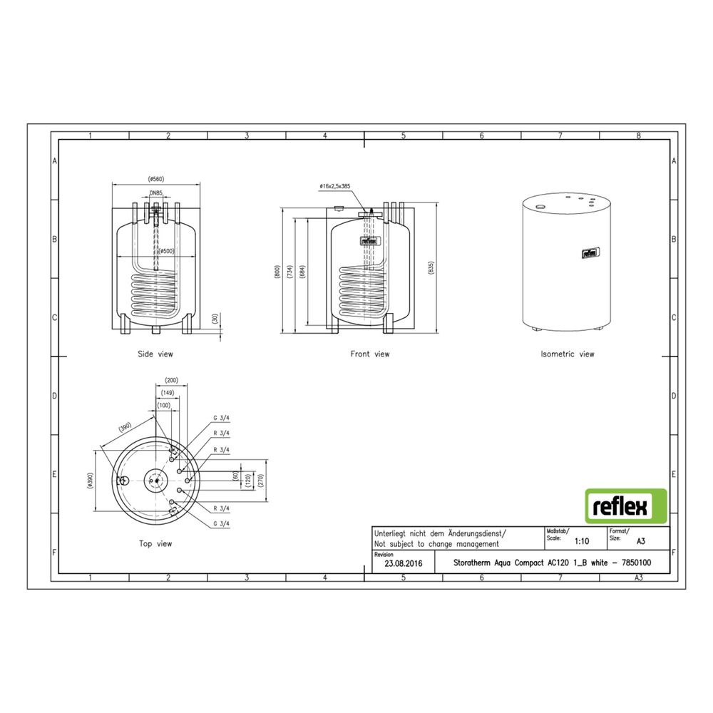 Reflex Storatherm Aqua Compact AC 120/1, Nenninhalt 113l, 30mm, Unterstellspeicher, Wei... REFLEX-7850100 4036705137228 (Abb. 3)