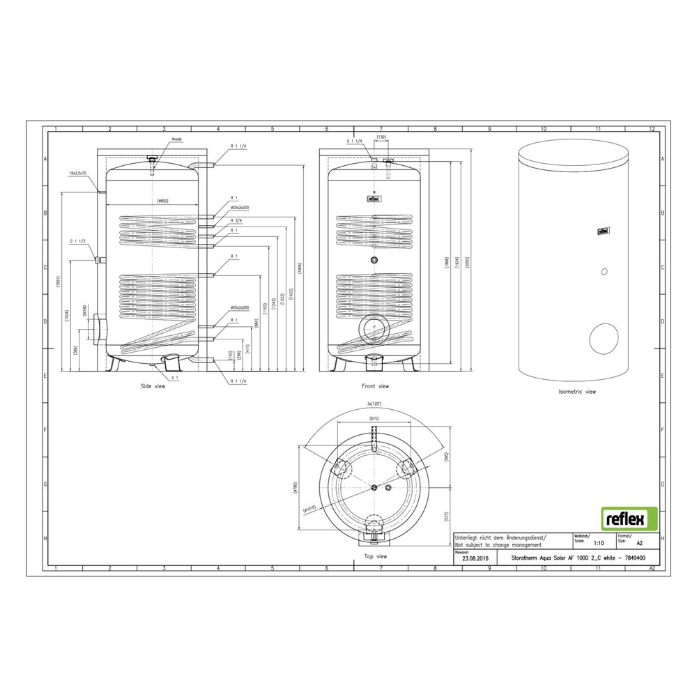 Reflex Storatherm Aqua Solar AF 1000/2, Nenninhalt 950l, 100mm, 2 Wärmetauscher, stehen... REFLEX-7849400 4036705137570 (Abb. 3)